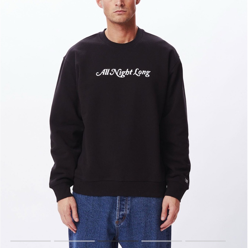 Obey All Night Long Crew Black Men's Fleece Sweater Size M